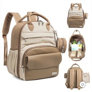 New Keababies Tan and Cream Latte Baby Diaper Bag Backpack w/ Changing Pad